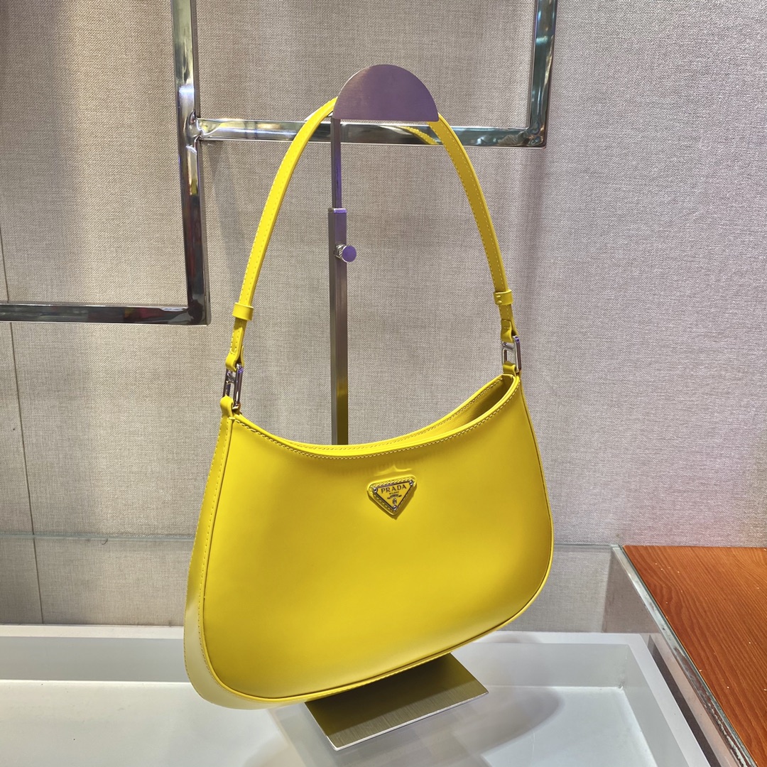 Prada Cleo Brushed Leather Shoulder Bag Lemon Yellow 1BC499